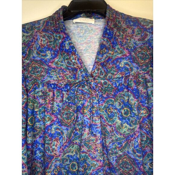 VTG Miss Elaine At Home Colorful 3/4 Sleeve V-Neck Snap Front Robe Pockets Sz S - Picture 2 of 7